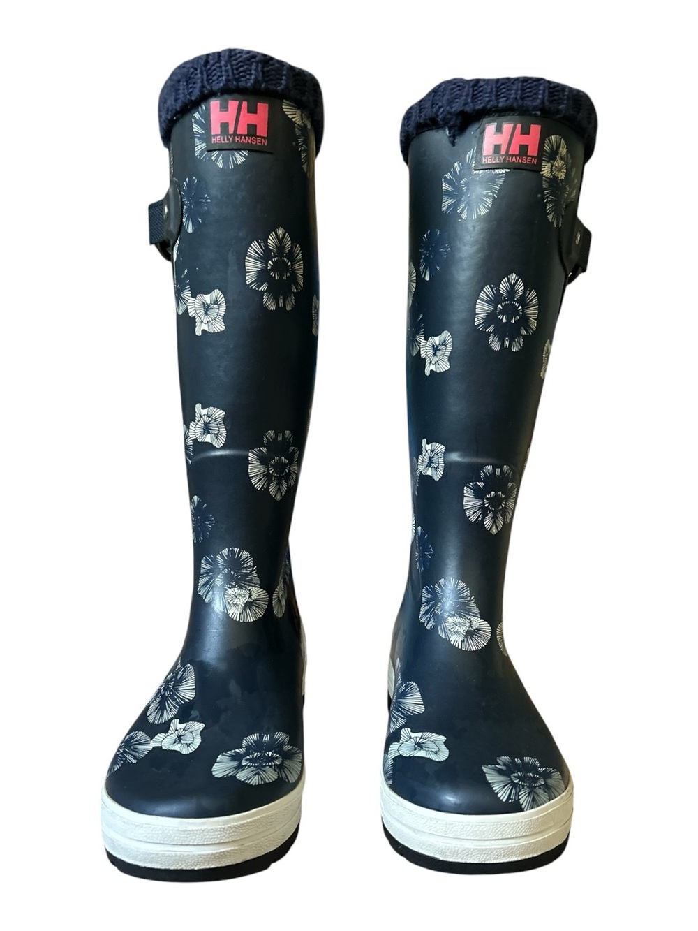 Helly Hansen Veierland 2 Graphic Tall Rain Boots Navy Blue Floral Women's Size 6